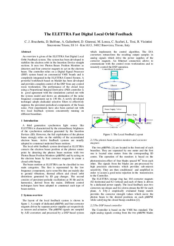 (PDF) The ELETTRA Fast Digital Local Orbit Feedback