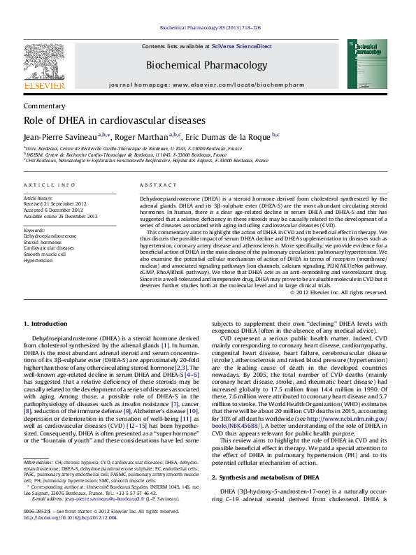 Role of DHEA in cardiovascular diseases J.p. Savineau Academia.edu