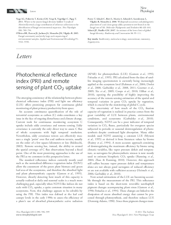 (PDF) Photochemical reflectance index (PRI) and remote sensing of plant ...