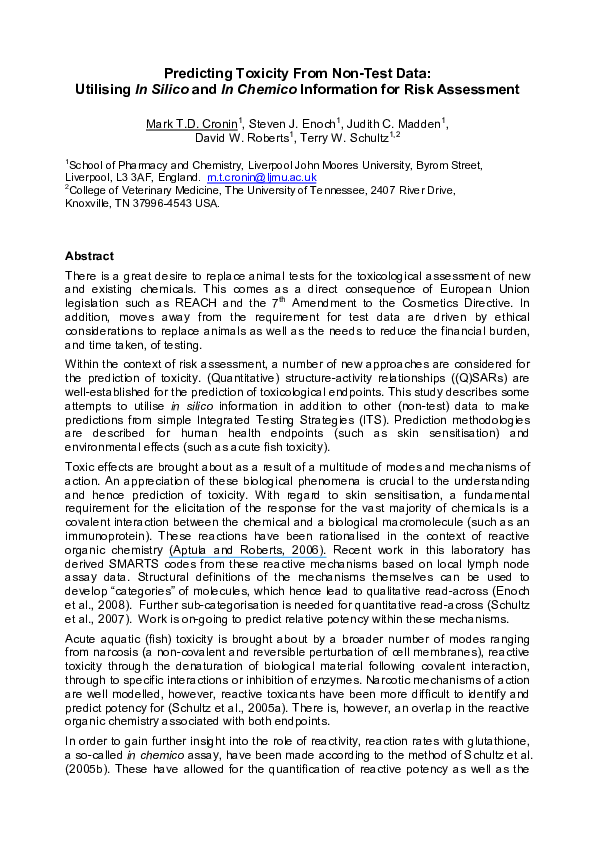 (PDF) Predicting Toxicity From Non-Test Data: Utilising In Silico and ...