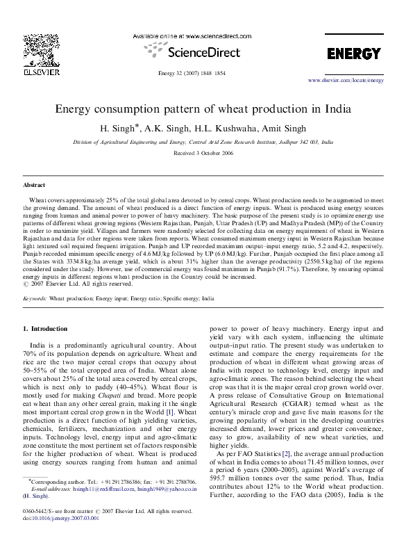 (PDF) Energy consumption pattern of wheat production in India