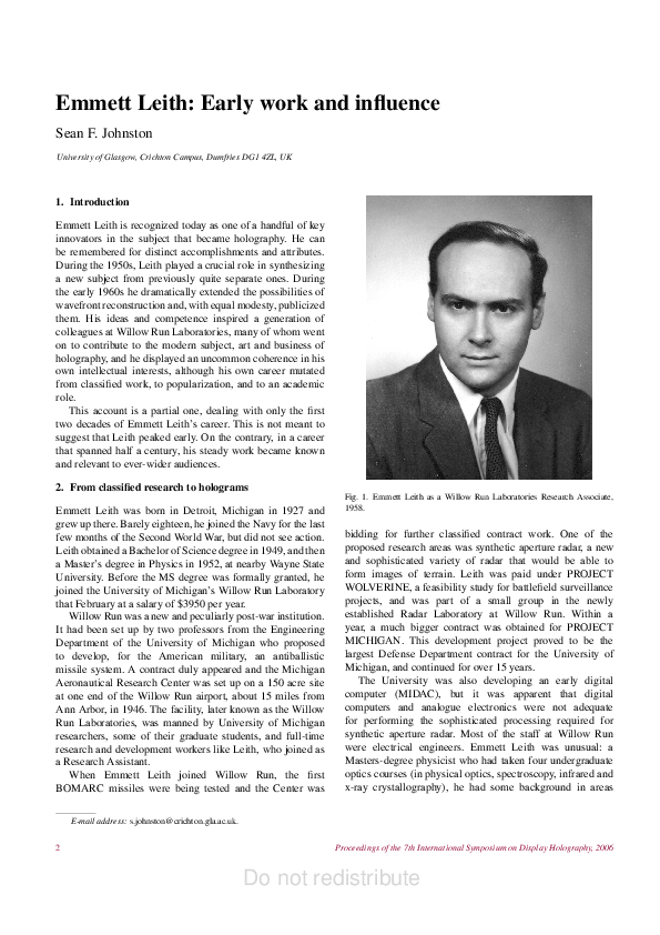 (PDF) Emmett Leith Early work and influence