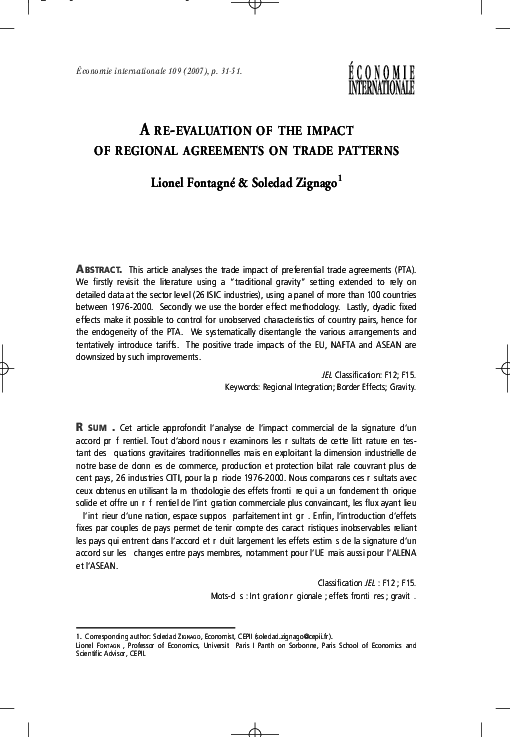 (PDF) A re-evaluation of the impact of regional agreements on trade ...
