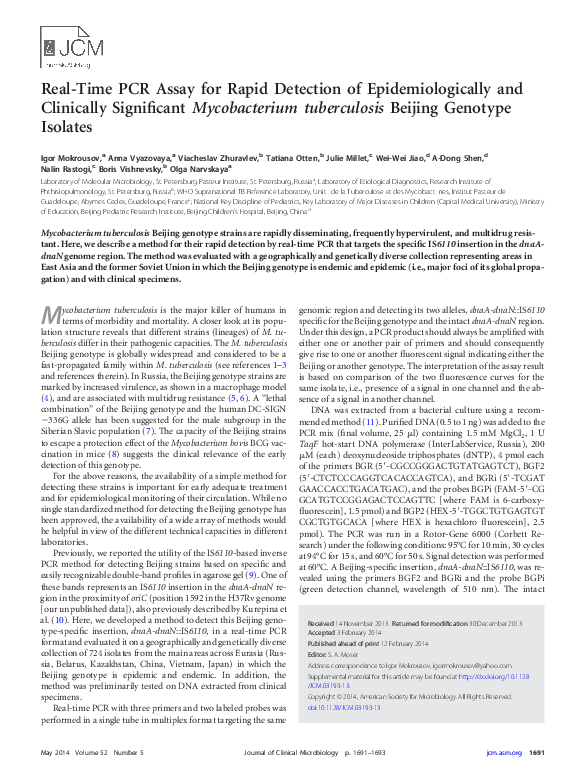 (PDF) Real-Time PCR Assay for Rapid Detection of Epidemiologically and ...