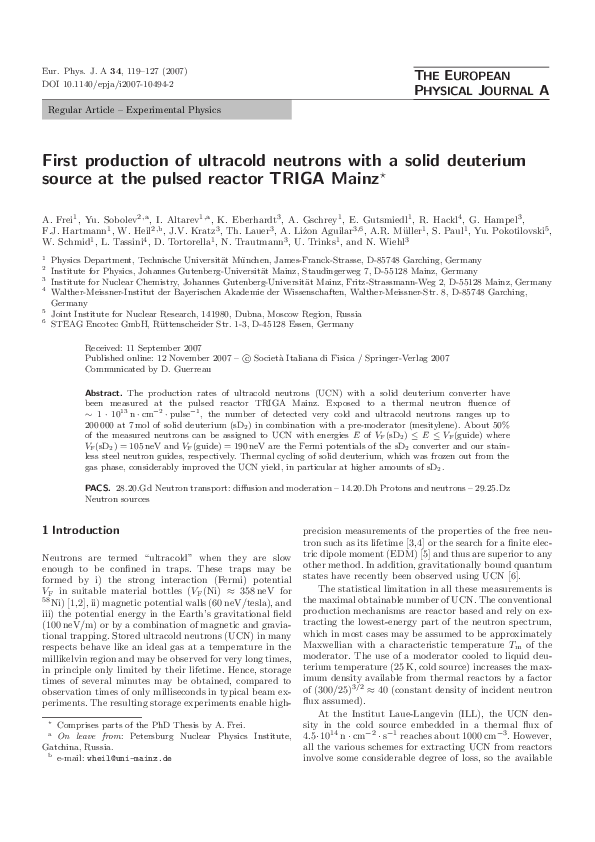 (PDF) First production of ultracold neutrons with a solid deuterium ...