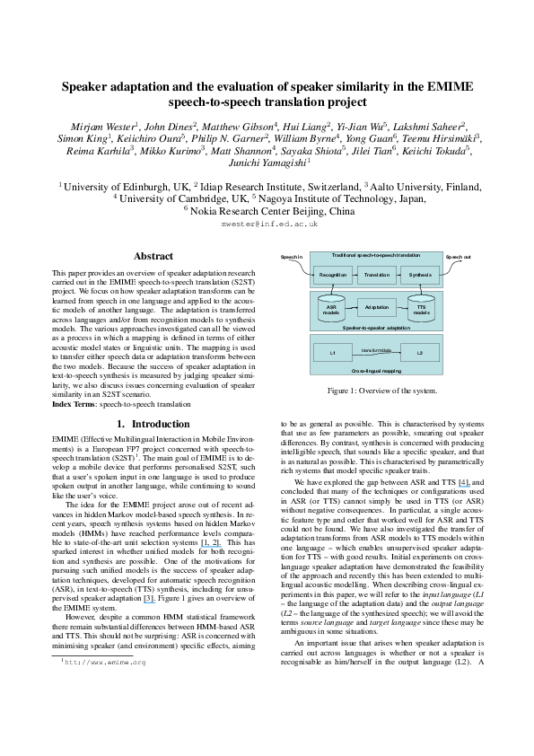 (PDF) Speaker adaptation and the evaluation of speaker similarity in ...