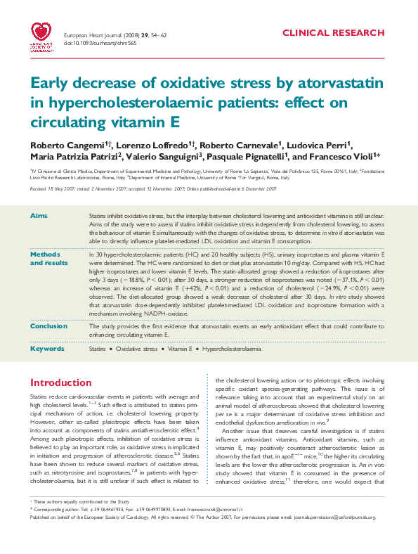 (PDF) Early decrease of oxidative stress by atorvastatin in ...