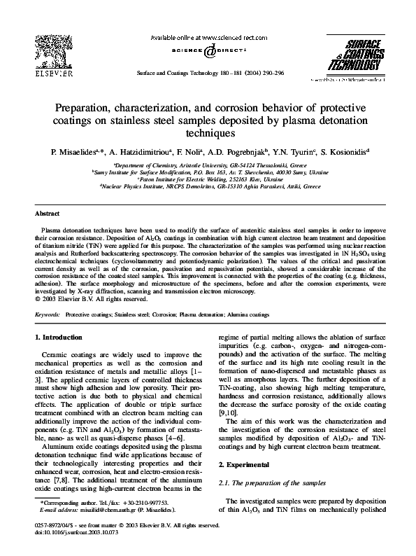 (PDF) Oxide and Nitride Protective Layers Formed on Stainless Steel by
