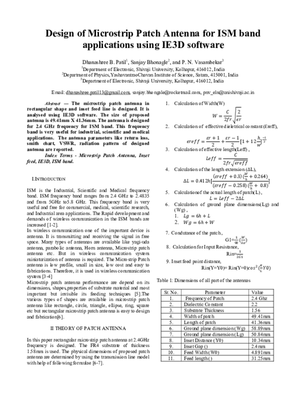 Microstrip Antenna theory and design for ISM Band
