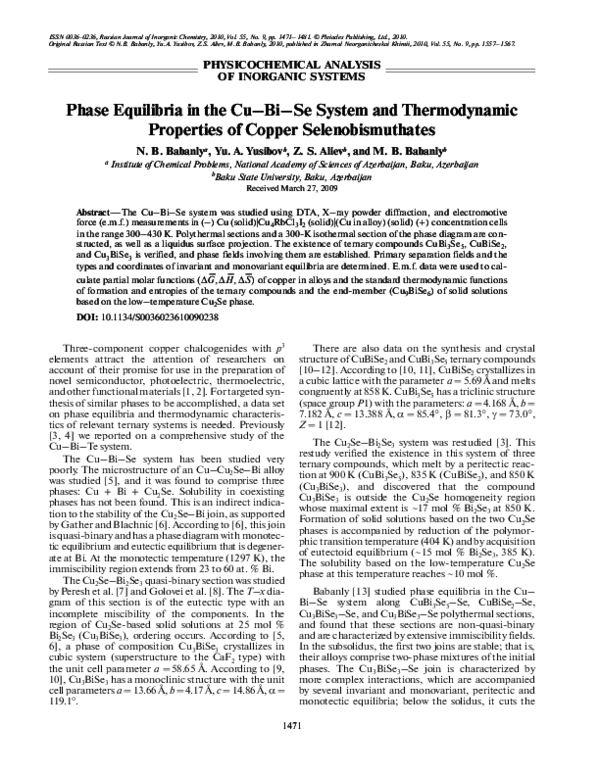 (PDF) Phase equilibria in the Cu-Bi-Se system and thermodynamic ...