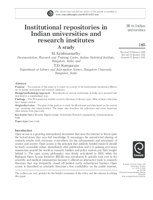 (PDF) Institutional repositories in Indian universities and research ...