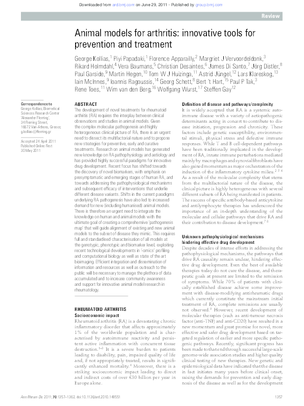 (PDF) Animal models for arthritis innovative tools for prevention and