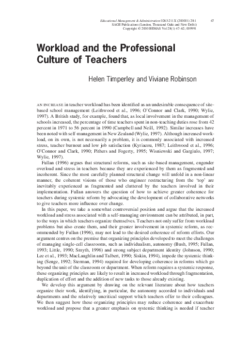 (PDF) Workload and the Professional Culture of Teachers