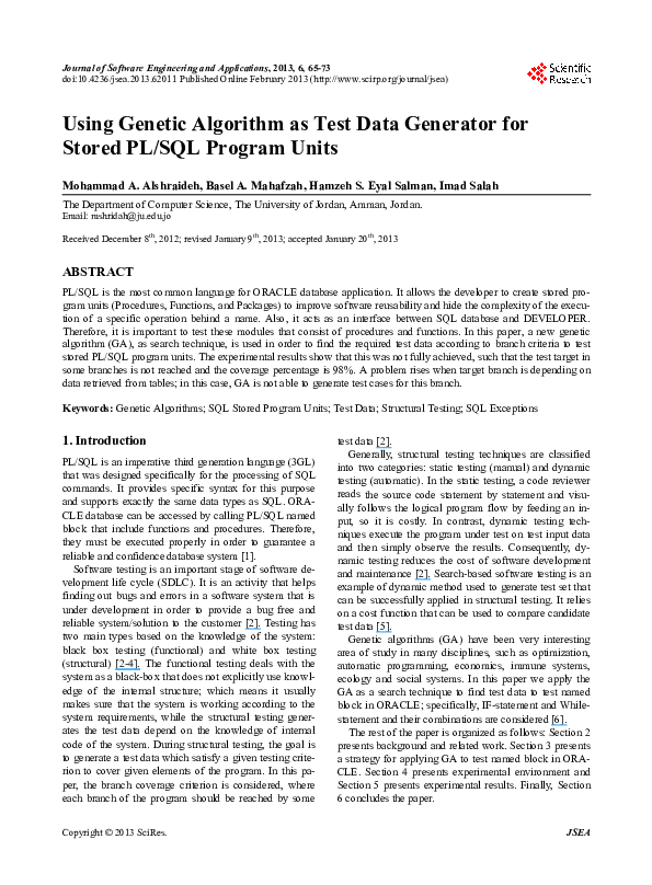 (PDF) Using Genetic Algorithm as Test Data Generator for Stored PL/SQL ...
