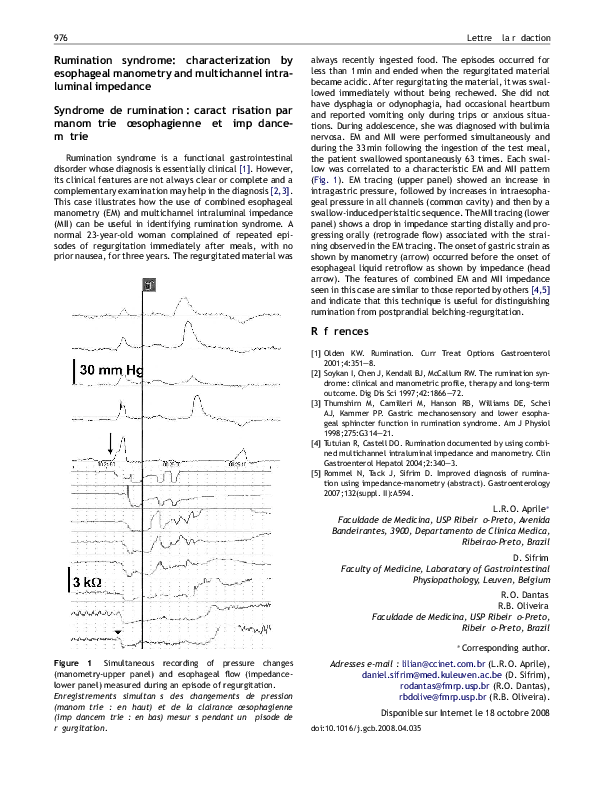 (PDF) Rumination syndrome: characterization by esophageal manometry and ...