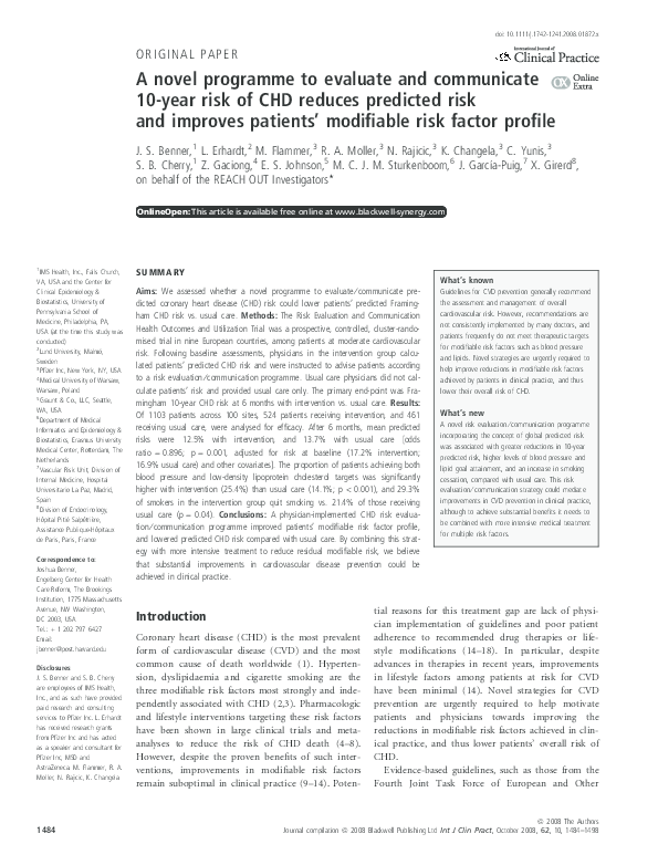 (PDF) A novel programme to evaluate and communicate 10-year risk of CHD ...