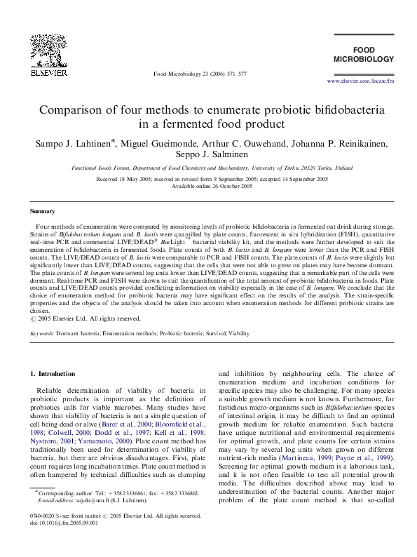 (PDF) Comparison of four methods to enumerate probiotic bifidobacteria ...