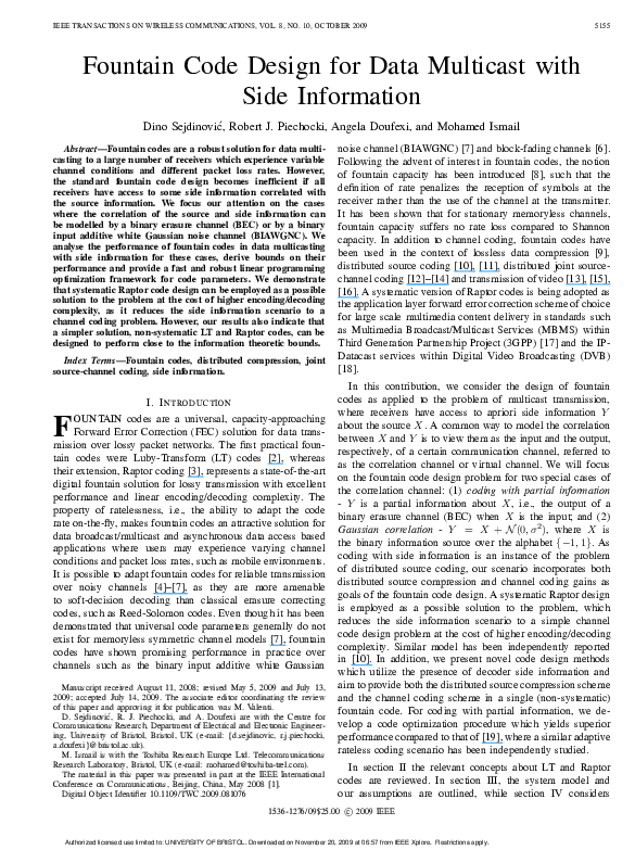 (PDF) Fountain code design for data multicast with side information