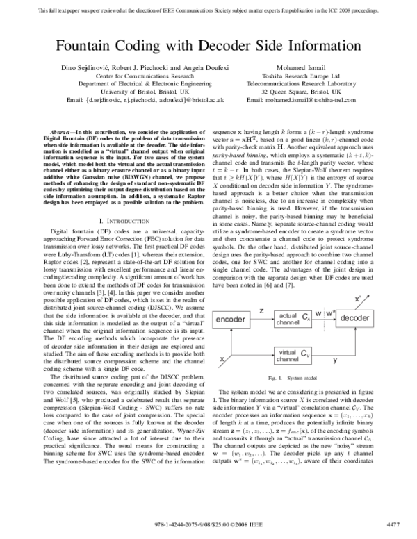 (PDF) Fountain Coding with Decoder Side Information