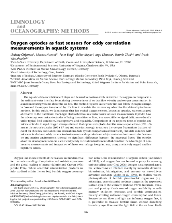 (PDF) Oxygen optodes as fast sensors for eddy correlation measurements ...