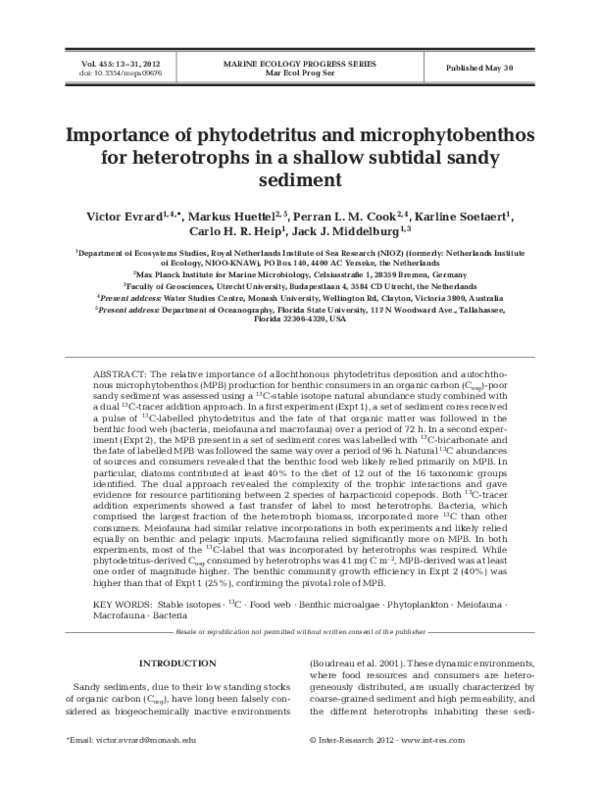 (PDF) Importance of phytodetritus and microphytobenthos for ...