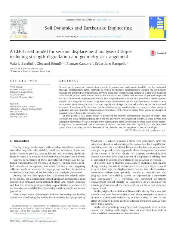 (PDF) A GLE-based model for seismic displacement analysis of slopes ...