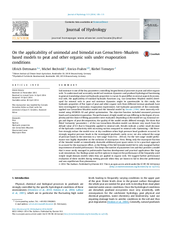 (PDF) On the applicability of unimodal and bimodal van Genuchten-Mualem ...