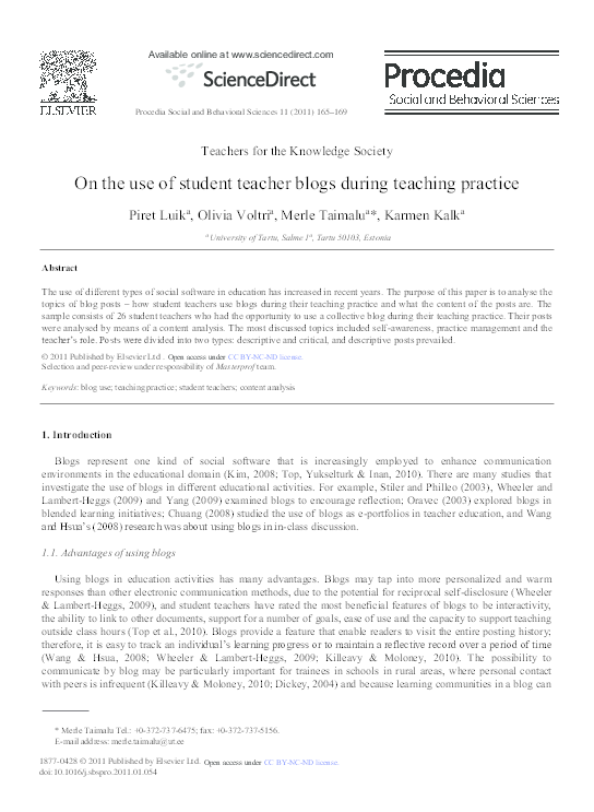 (PDF) On the use of student teacher blogs during teaching practice