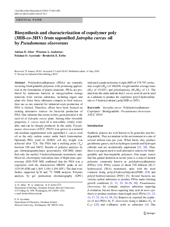 (PDF) Biosynthesis and characterization of copolymer poly(3HBco3HV