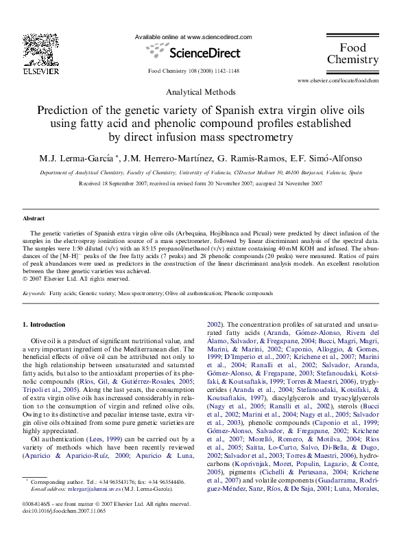 (PDF) Classification of extra virgin olive oils according to their