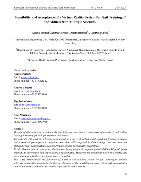 (PDF) Feasibility and Acceptance of a Virtual Reality System for Gait ...