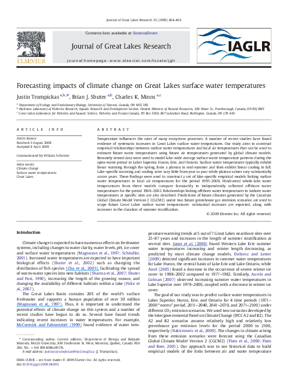 (PDF) Forecasting impacts of climate change on Great Lakes surface ...