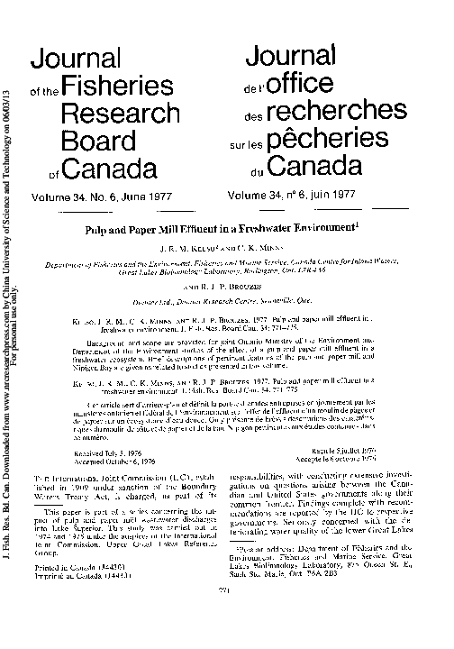 (PDF) Pulp and Paper Mill Effluent in a Freshwater Environment