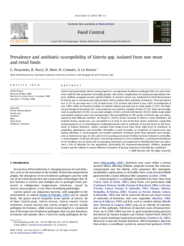 (PDF) Prevalence and antibiotic susceptibility of Listeria spp ...
