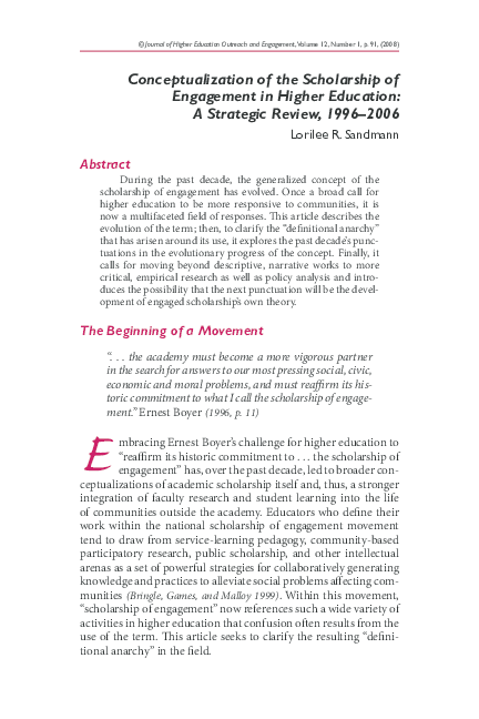 (PDF) Conceptualization of the Scholarship of Engagement in Higher ...