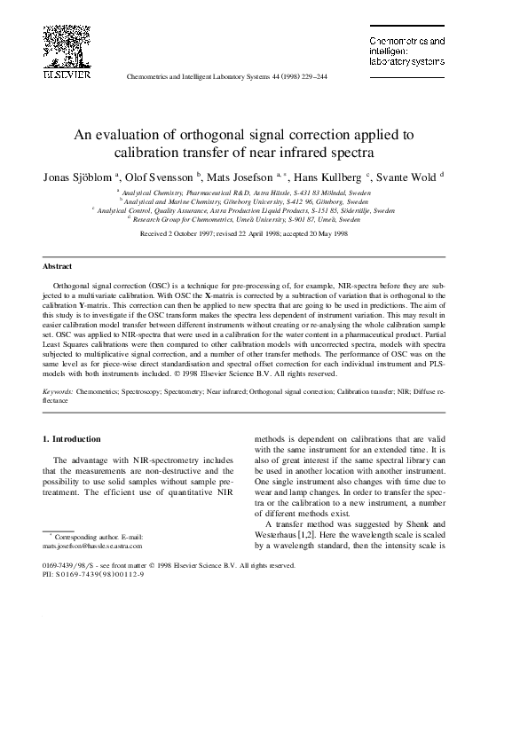(PDF) An evaluation of orthogonal signal correction applied to