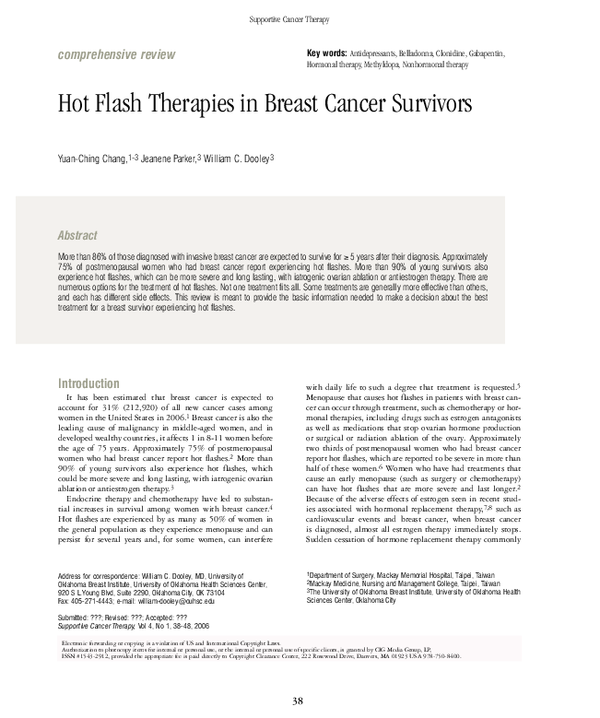 (PDF) Hot Flash Therapies in Breast Cancer Survivors William Dooley