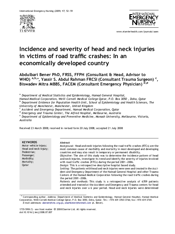 (PDF) Incidence and severity of head and neck injuries in victims of ...