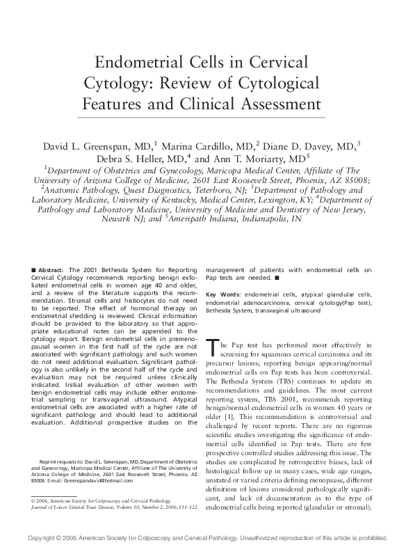 (PDF) Endometrial Cells in Cervical Cytology: Review of Cytological ...