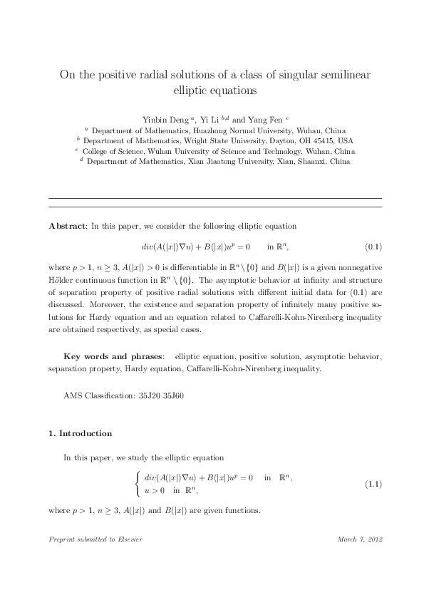 (PDF) The positive radial solutions of a class of semilinear elliptic ...