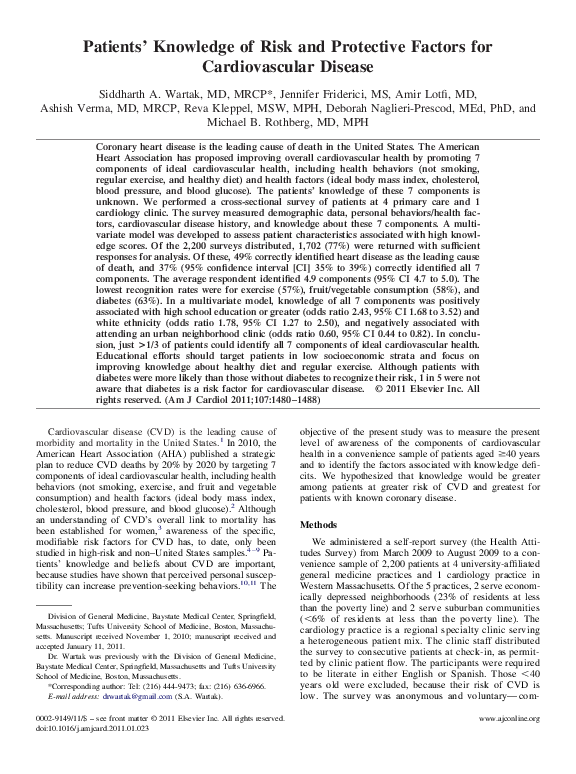 (PDF) Patients' Knowledge of Risk and Protective Factors for ...