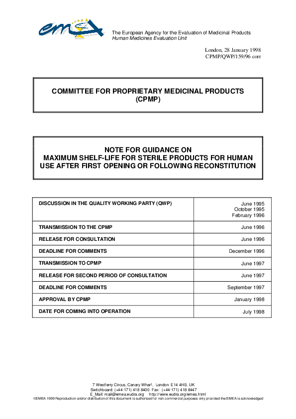 (PDF) NfG on Maximum shelflife for sterile products for human use