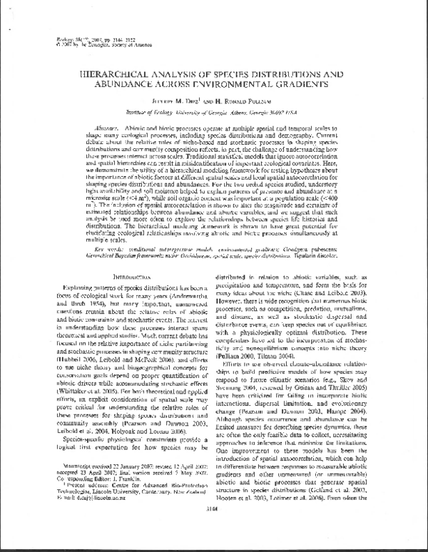 (PDF) HIERARCHICAL ANALYSIS OF SPECIES DISTRIBUTIONS AND ABUNDANCE ...