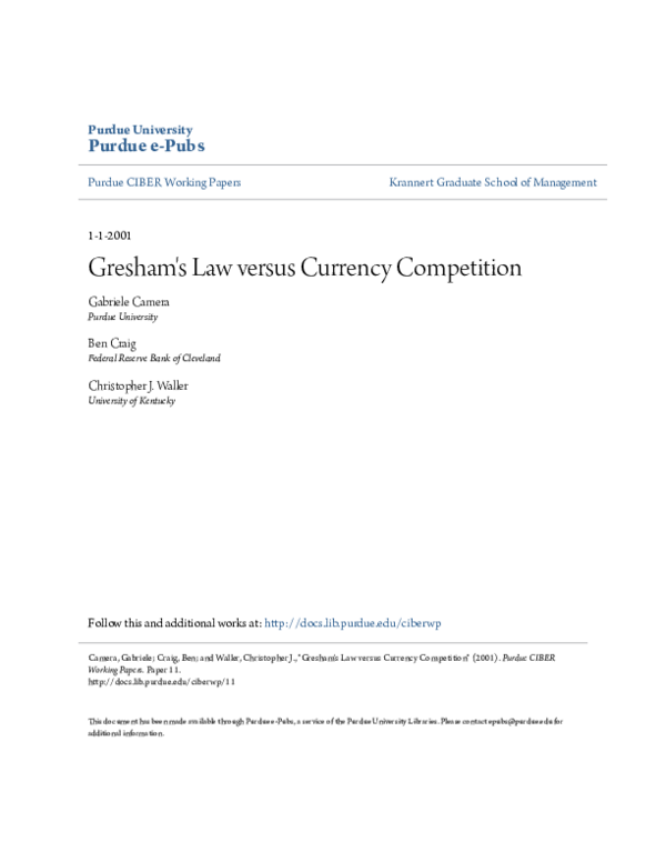 (PDF) Gresham's Law versus Currency Competition