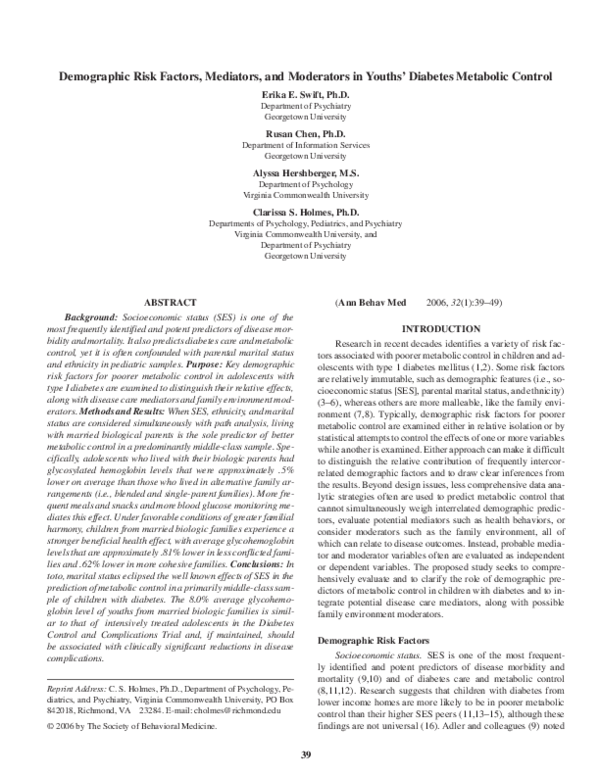 (PDF) Demographic risk factors, mediators, and moderators in youths ...