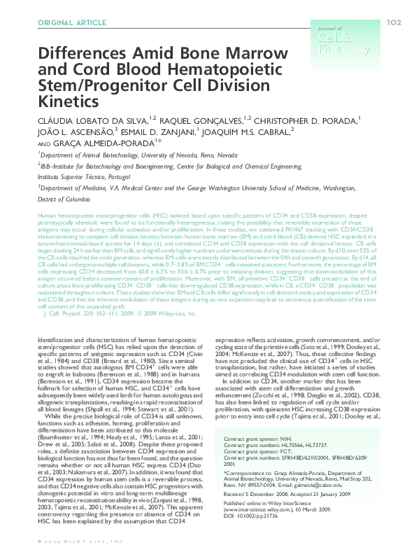 (PDF) Differences amid bone marrow and cord blood hematopoietic stem ...