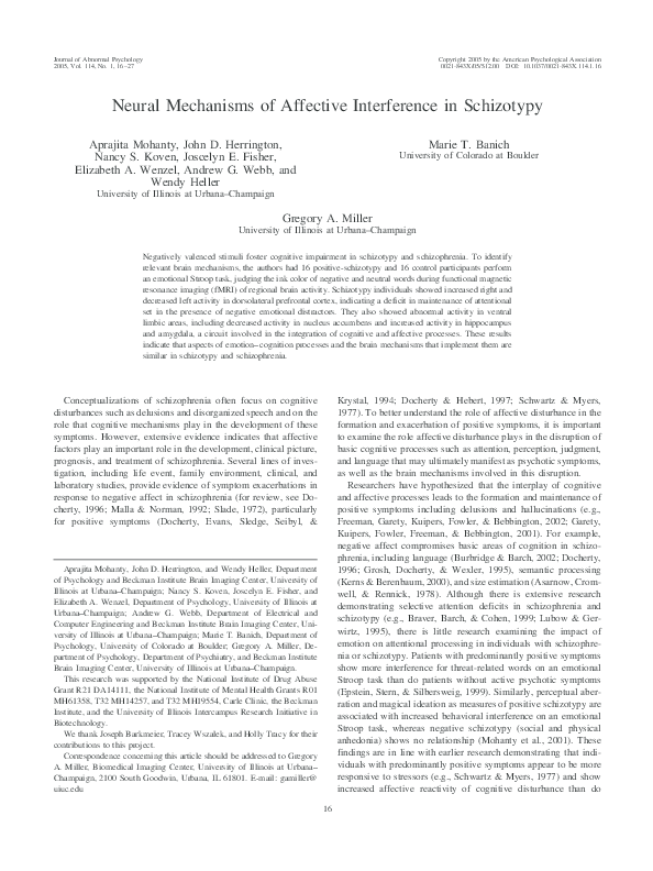(PDF) Neural Mechanisms of Affective Interference in Schizotypy