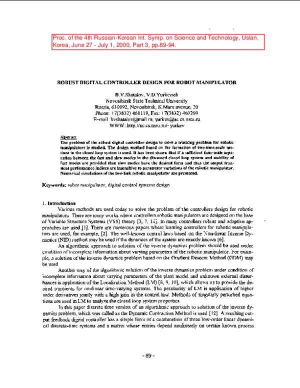 (PDF) Robust digital controller design for robot manipulator