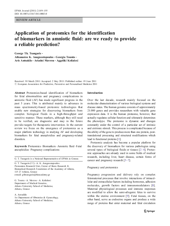 (PDF) Application of proteomics for the identification of biomarkers in ...
