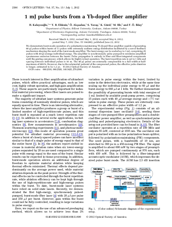 (PDF) 1 mJ pulse bursts from a Yb-doped fiber amplifier